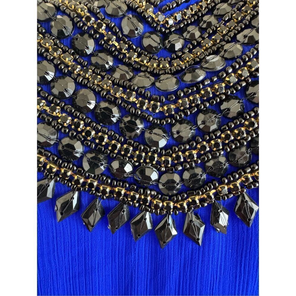 Royal blue women’s Islamic Kaftan black beaded embroidery wide long sleeve osfm - Picture 8 of 9